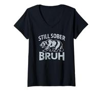 Womens Cute Bear Still Sober Bruh Sobriety AA Sponsor NA Support V-Neck T-Shirt