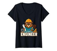 Women's Cute Beaver Engineer Animal Career Graphic V-Neck T-Shirt