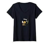 Womens Cute Bee Holding Lily of the Valley Flower Nature Aesthetic V-Neck T-Shirt