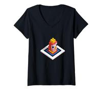 Womens Cute Bird - Pink Cuckoo with Crown - Voxel Art V-Neck T-Shirt