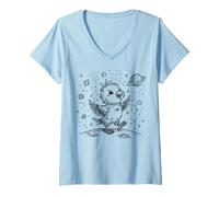 Women's Cute Bird Space Traveler Moon Planet Stars Cosmic Design V-Neck T-Shirt