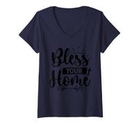 Womens Cute Bless Your Home - New Homeowner Housewarming Christian V-Neck T-Shirt