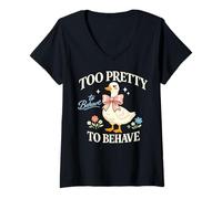 Women's Cute Bow Duck Quote Coquette Feminine Sass Aesthetic V-Neck T-Shirt