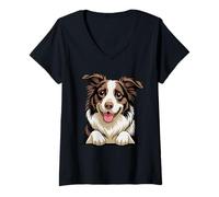 Women's Cute Breed Artistic Working Sheepdog Herding Border Collie V-Neck T-Shirt
