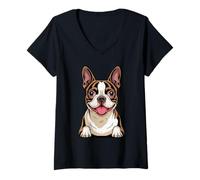 Women's Cute Breed Puppy Artistic American Gentleman Boston Terrier V-Neck T-Shirt