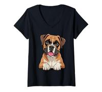 Women's Cute Breed Puppy Artistic German Working Guard Dog Boxer V-Neck T-Shirt