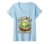 Women's Cute Budgie Squawk Less Snack More Budgerigar Parakeet Lover V-Neck T-Shirt