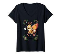 Women's Cute Bug Illustration Angry Running Moth Forest Art V-Neck T-Shirt