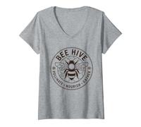 Women's Cute Bumble Bee Honey Bees Beekeeping Hive V-Neck T-Shirt