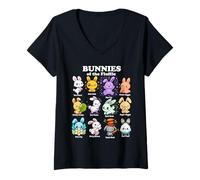 Womens Cute Bunnies of The Fluffle Kawaii Bunny Cartoon Rabbit V-Neck T-Shirt