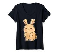 Womens Cute Bunny Cartoon V-Neck T-Shirt