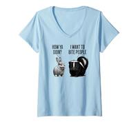 Womens Cute bunny, feral skunk How ya doin? I want to bite people V-Neck T-Shirt