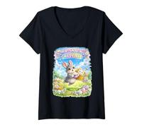 Women's Cute Bunny Hops Snack Repeat Pastel Spring Decorative Eggs V-Neck T-Shirt