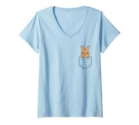 Womens Cute Bunny Rabbit Pocket Pal Funny Rabbit Pet Animal Art V-Neck T-Shirt
