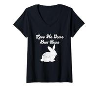 Women's Cute Bunny Rabbit Quote Love Me Some Bun Buns White Retro V-Neck T-Shirt