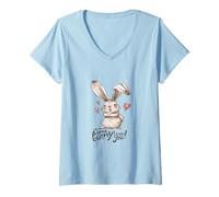 Women's Cute Bunny Rabbit Some Bunny Loves You Love Hearts Design V-Neck T-Shirt