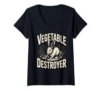 Women's Cute Bunny Vegetable Destroyer Garden Humor V-Neck T-Shirt