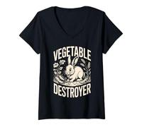 Women's Cute Bunny Vegetable Destroyer Garden Humor V-Neck T-Shirt