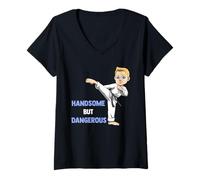 Womens Cute But Dangerous - Japanese Karate Boy V-Neck T-Shirt