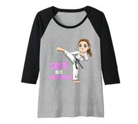 Womens Cute but Dangerous Karate Girl Fighter Raglan Baseball Tee