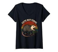 Womens Cute But Feral Angry Opossum Vintage Animal Funny Possum V-Neck T-Shirt