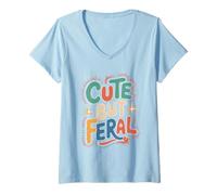Womens Cute But Feral Funny Retro Aesthetic Y2K Design V-Neck T-Shirt