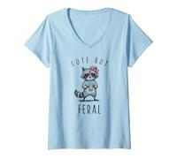 Women's Cute But Feral Raccoon Funny Iced Coffee Trash Panda V-Neck T-Shirt