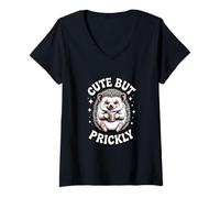 Women's Cute But Prickly Funny Kawaii Hedgehog Iced Coffee Sassy V-Neck T-Shirt