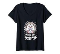 Women's Cute But Prickly Funny Kawaii Hedgehog Iced Coffee Sassy V-Neck T-Shirt