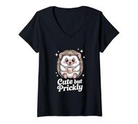 Women's Cute But Prickly Funny Kawaii Hedgehog Iced Coffee Sassy V-Neck T-Shirt