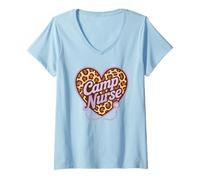 Women's Cute Camp Nurse Camping Heart Wellness Crew Appreciation V-Neck T-Shirt
