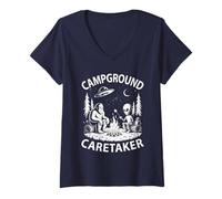 Womens Cute Campground Caretaker Alien Bigfoot Alien Bigfoot V-Neck T-Shirt