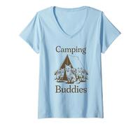 Women's Cute Camping Foxes Fox Camp Hike Hiking Vacation Holiday V-Neck T-Shirt