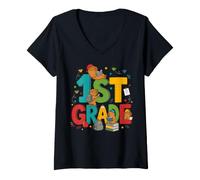 Women's Cute Capybara First Grade Student School Design V-Neck T-Shirt