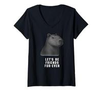 Women's Cute Capybara Let's Be Friends Fur-Ever V-Neck T-Shirt