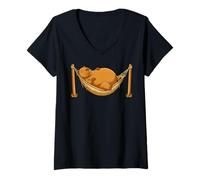Women's Cute Capybara Napping Hammock Animal Lover Relaxation V-Neck T-Shirt