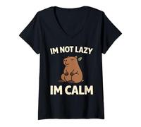 Women's Cute Capybara Stress Relief No Stress Chill Life Relaxing V-Neck T-Shirt