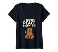 Women's Cute Capybara Stress Relief No Stress Chill Life Relaxing V-Neck T-Shirt