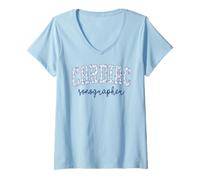 Womens Cute Cardiac Sonographer Varsity Blue Floral Echo Tech Staff V-Neck T-Shirt