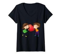 Womens Cute Cartoon Couple with Heart Funny Unisex Design Tee V-Neck T-Shirt