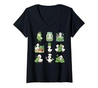 Women's Cute Cartoon Duck Pickle Lover Funny Ducks Pickles Fan V-Neck T-Shirt