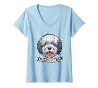 Women's Cute Cartoon Fluffy Dog, Fluff Overload V-Neck T-Shirt