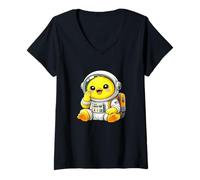 Women's Cute Cartoon Space Chick Astronaut Explorer V-Neck T-Shirt
