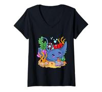 Womens Cute Cartoon Stingray Kawaii Ocean Animal Sea Marine Life V-Neck T-Shirt