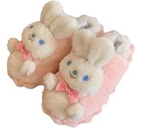 Women's Cute Cartoon Three-dimensional Rabbit Warm Home Plush Slippers Autumn and Winter Non-slip Soft Comfortable Indoor Slippers (Pink,38-39)