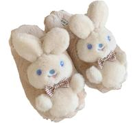 Women's Cute Cartoon Three-dimensional Rabbit Warm Home Plush Slippers Autumn and Winter Non-slip Soft Comfortable Indoor Slippers (Khaki,38-39)