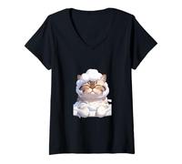 Women's Cute Cat Bubble Bath Illustration V-Neck T-Shirt