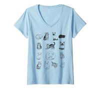 Women's Cute Cat Lovers Art Collection Twelve Kitten V-Neck T-Shirt