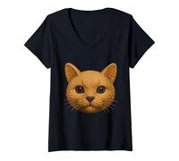 Womens Cute Cat Made of Peanuts Funny Food V-Neck T-Shirt