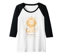 Womens Cute Cat Positive Mindset Quote with Crown and Stars Raglan Baseball Tee